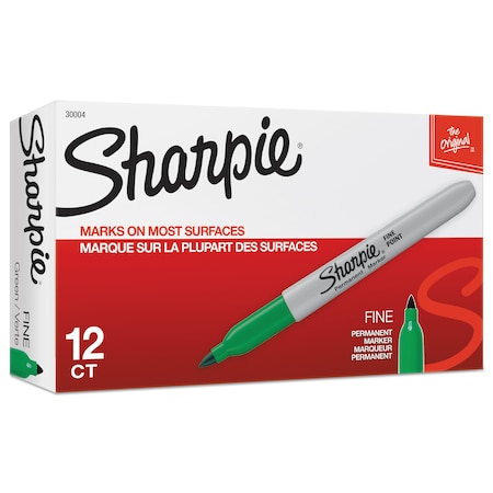 Sharpie Fine Bullet Tip Permanent Marker, Green, PK12 30004